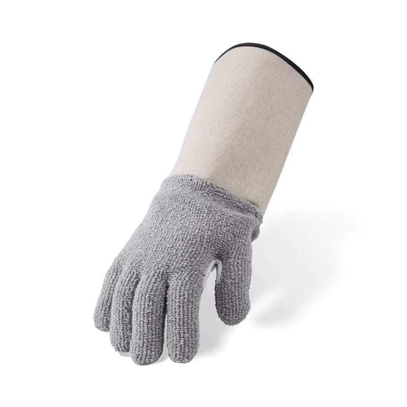Guantes resistentes al calor de tela de rizo de algodón gris con puño de neopreno — Protección térmica industrial
