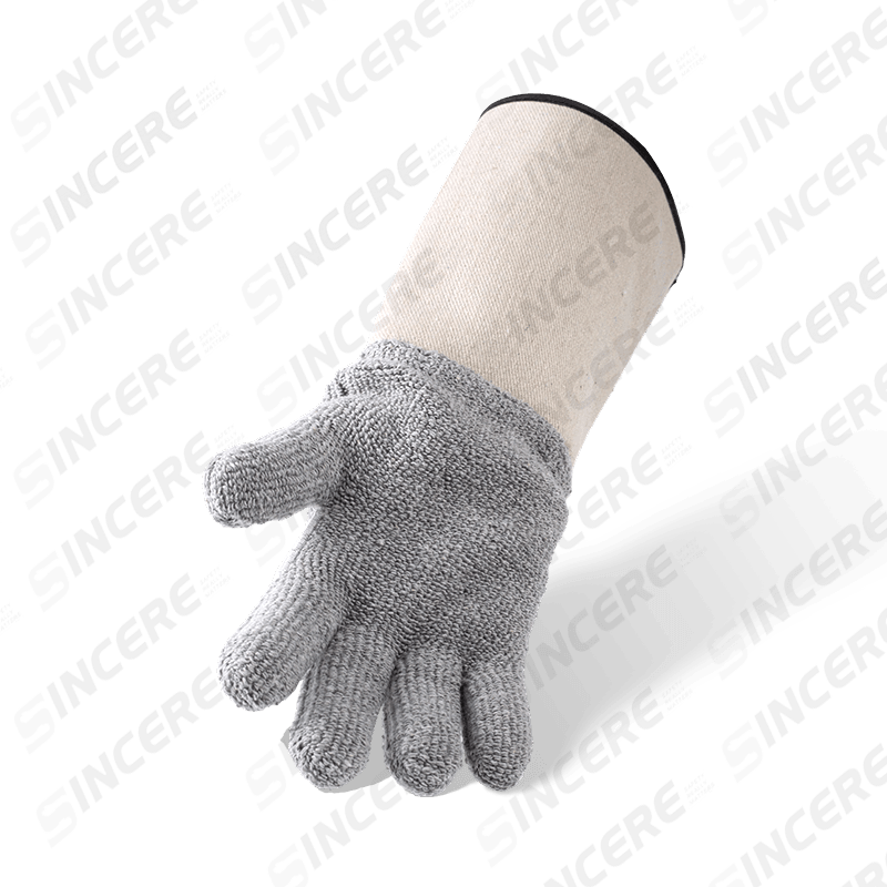 Guantes resistentes al calor de tela de rizo de algodón gris con puño de neopreno — Protección térmica industrial