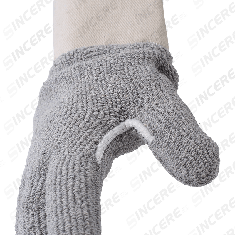 Guantes resistentes al calor de tela de rizo de algodón gris con puño de neopreno — Protección térmica industrial
