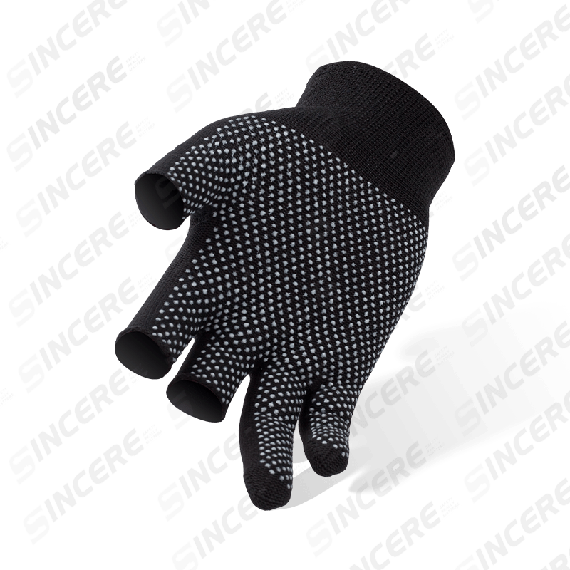 Guantes de trabajo de poliéster calibre 13 sin 3 dedos con palma punteada de PVC — Dexterity Grip