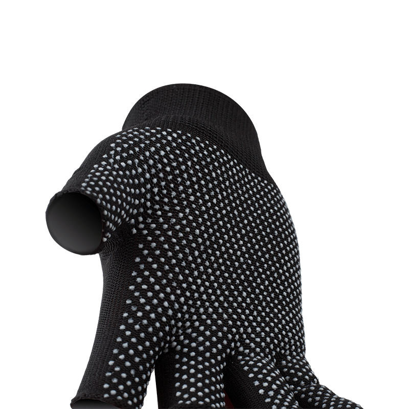 Guantes de trabajo de poliéster calibre 13 sin 3 dedos con palma punteada de PVC — Dexterity Grip