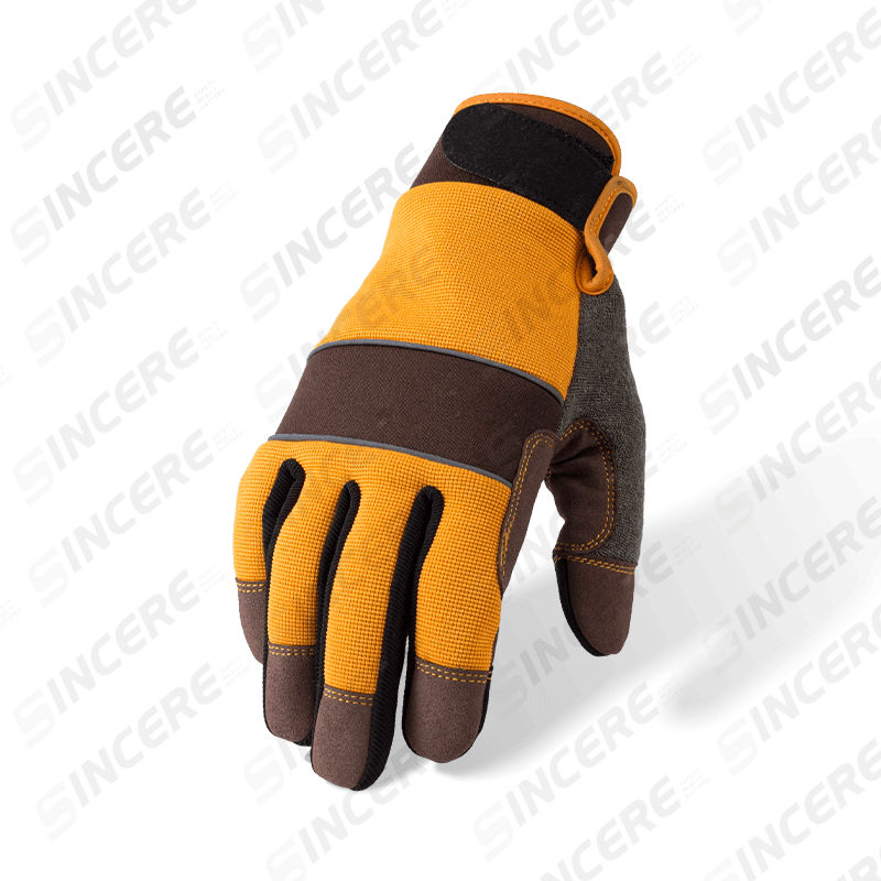 Guantes de trabajo mecánicos cosidos de uso general — palma de cuero sintético duradera con protección contra impactos
