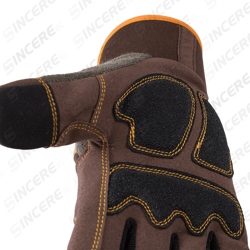 Guantes de trabajo mecánicos cosidos de uso general — palma de cuero sintético duradera con protección contra impactos Guantes de trabajo mecánicos cosidos de uso general — palma de cuero sintético duradera con protección contra impactos
